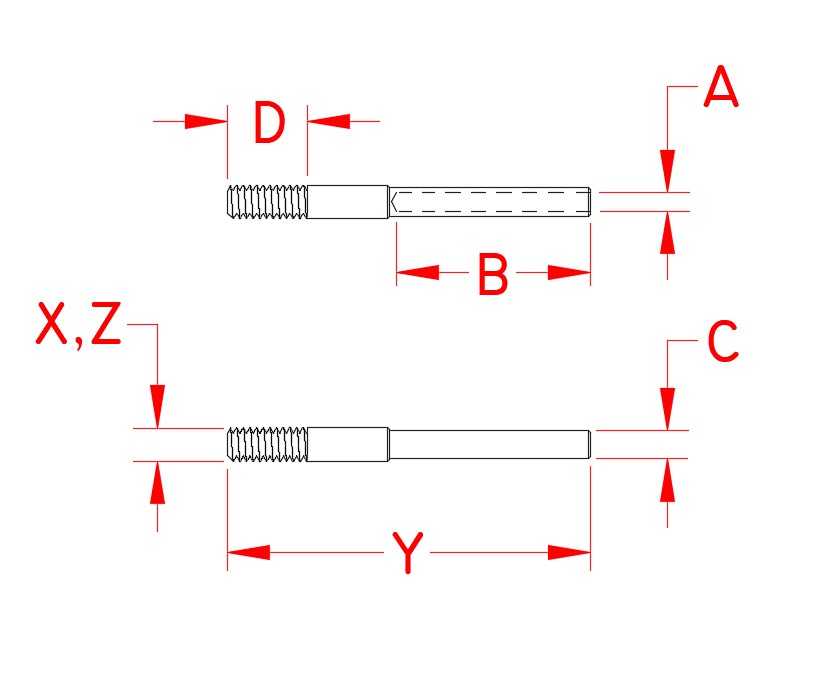 Stainless Steel Hand Swage Short Stud, S0731-HM0703, S0731-HM0705, Line Drawing Stainless Steel Hand Swage Short Stud, S0731-HM0703, S0731-HM0705, Line Drawing